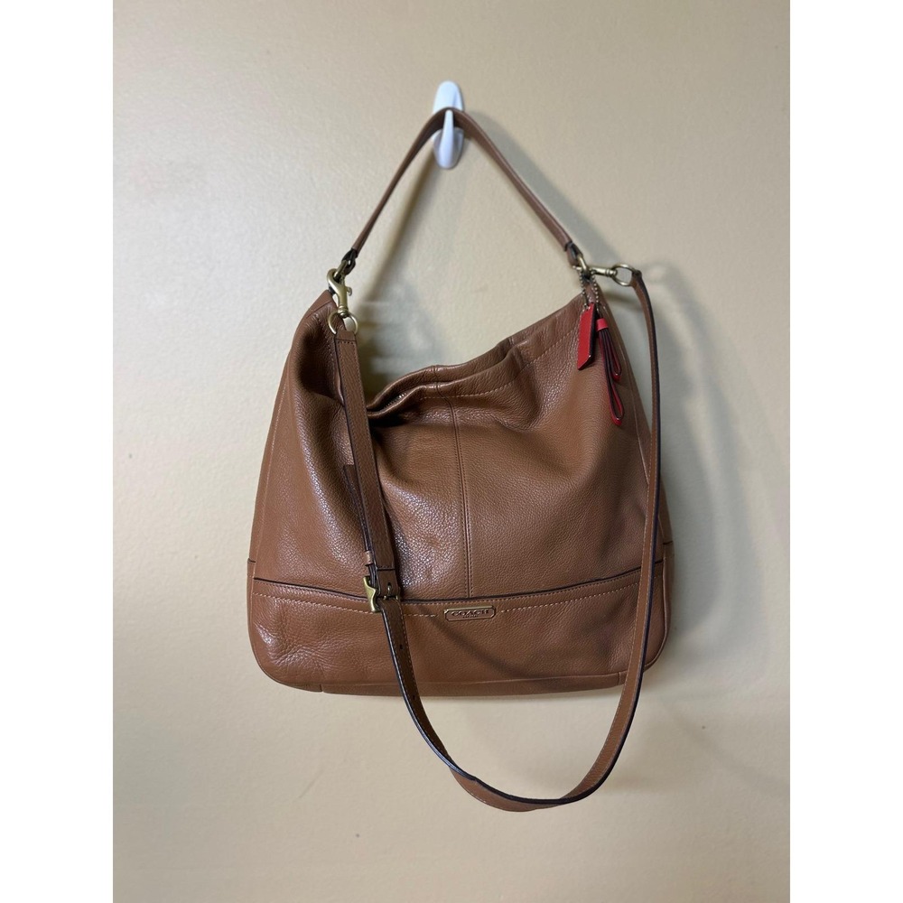 Vintage Coach Brown Pebbled Leather Convertible Hobo Crossbody Brass Hardware - Picture 7 of 13